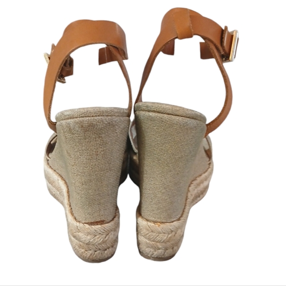 Tory Burch Gold/Brown Platform Canvas Bima Espadrille Wedge Sandals size 9 - Picture 7 of 12